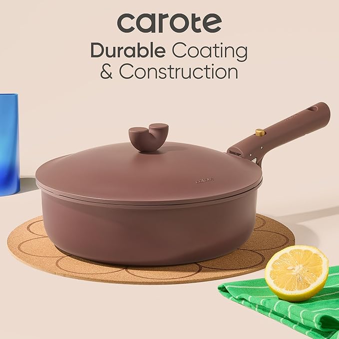 CAROTE 17pcs Pots and Pans Set Non Stick, Gift Set Nonstick Cookware Die-cast Aluminum Detachable Handle, Dishwasher/Oven Safe, Induction Cooking Pot and Pan Sets, Coffee, RV Kitchen Cookwares