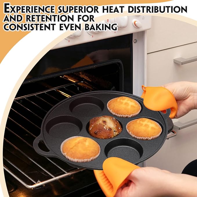 Tioncy 2 Pcs Cast Iron Biscuit Pan Cast Iron Muffin Seasoned Mini Cake Scone Donut Pie Pan for Baking, Egg, Corn Bread, Cupcakes & Dessert(Round Style)