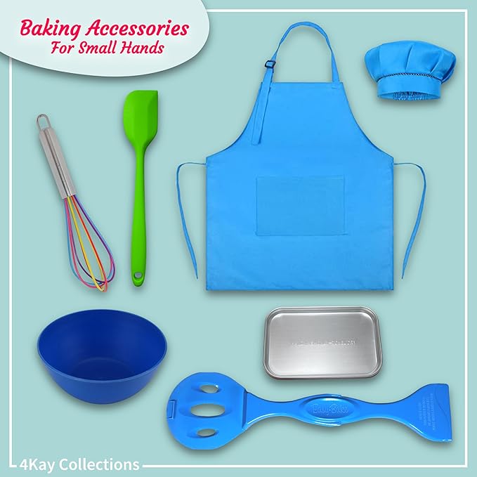 Ultimate Easy Baking Oven Bundle For Kids With 19 Items - Oven, 2 Refill Mixes, Apron, Hat, Bowl, Spatula, Whisk, 9 Stickers, Baking Pan & Tool (Bold Blue Baker Bundle)
