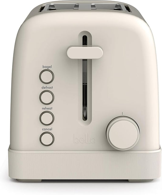 bella 2 Slice Toaster, 6 Setting Shade Control w Reheat, Cancel, Bagel & Defrost Buttons, Removable Crumb Tray, Anti Jam & Auto Shutoff, Auto Centering Guides & Cord Wrap, 900 Watt, Oatmilk