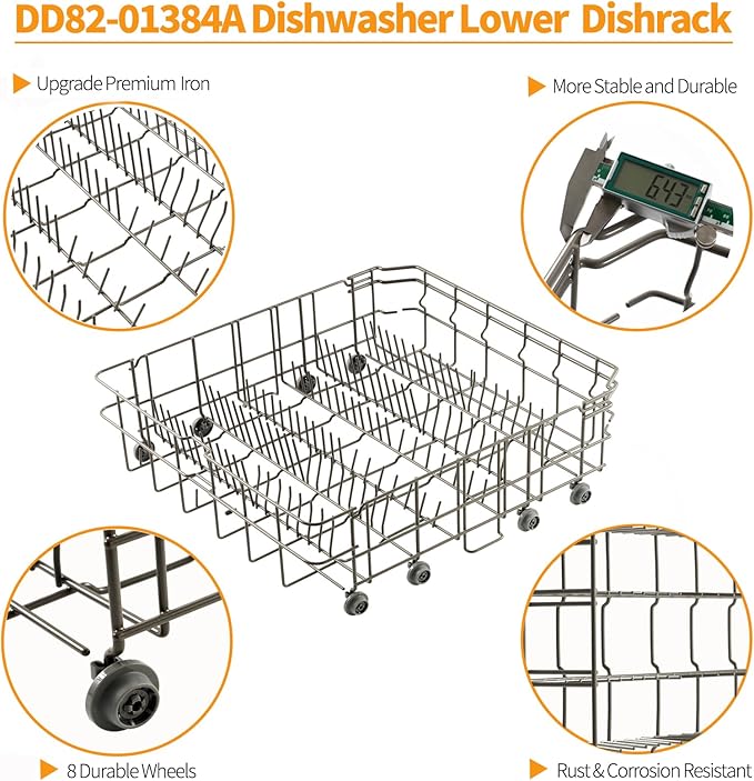 Atgestore Upgraded DD82-01384A Lower Rack Replacement for Samsung Dishwasher Rack DW80R2031US DW80M2020US Rack 22.5”x20.5” Dishrack Samsung Dishwasher Bottom Rack Parts Lower Basket Drawer