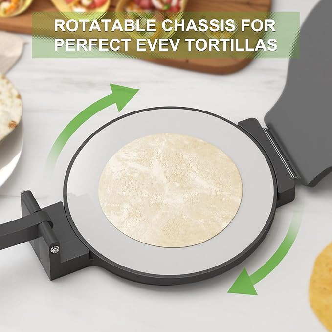 Tortilla Press 10 Inch - Bamboo Quesadilla & Roti Maker with Parchment Paper Sheets & Dough Cutter for Homemade Flour Corn Tortilla, Wood Tortillera Pataconera Tortilla Maker for Home Baking