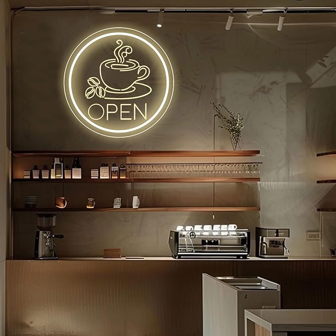 Coffee Open Neon Sign Business Open Lights for Cafe Shop Home Bar Wall Decor USB Powered Light Up Sign Cafe Corner Decor Gift for Coffee Lovers