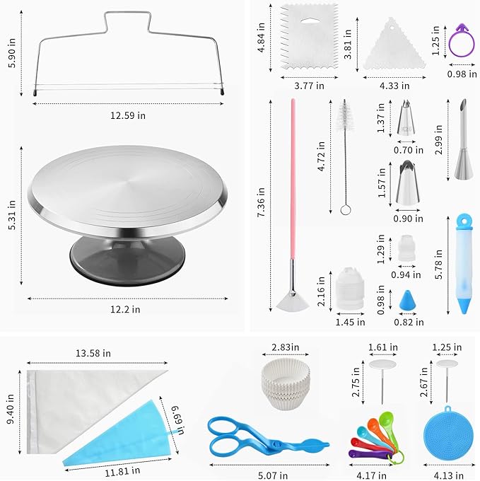 300 PCS Cake Decorating Kit, Cake Decoration Supplies, Baking Accessories Tools Set, Cake Turntable Stand Frosting Piping Bags Icing Tips Nozzles Spatulas Smoothers Cookie Cutters Cupcake Muffin Cups