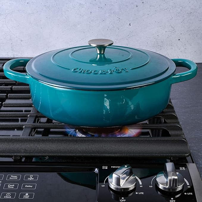 Crock-Pot Artisan Enameled Cast Iron Braiser W/Lid, 5 Quart, Teal Ombre