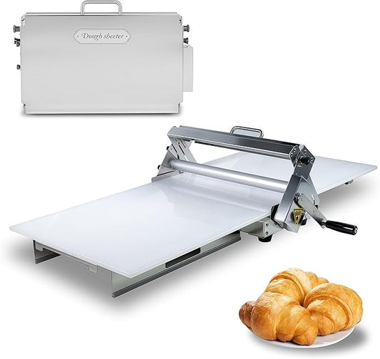 12in Manual Dough Sheeter, Stainless Steel Tabletop Dough Roller Machine, Adjustable Thickness Pastry Sheeter for Pizza, Croissant, Puff Pastry, Fondant and Home Baking