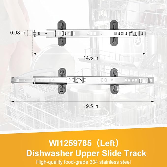 Upgraded W11259785 Dishwasher Dishrack Slide Track, Compatible With Whirlpool, KitchenAid, Kenmore, Maytag Jenn-Air Dishwasher W10462359 AP6783992 (Left Slide)
