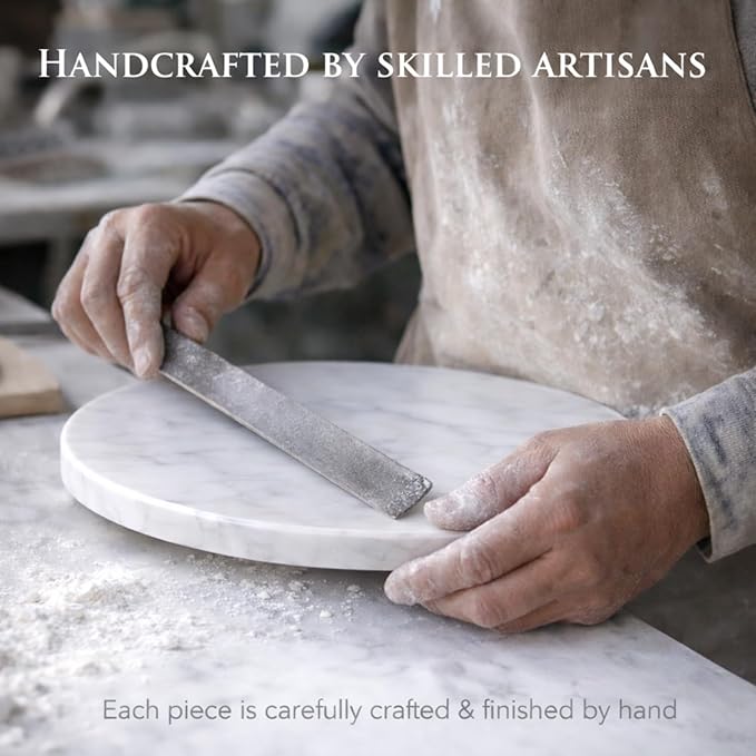 11-Inch Round Marble Cheese Board – Solid White Natural Stone Cutting Board & Charcuterie Serving Tray with Non-Slip Feet, 0.5” Thick, Easy to Clean.