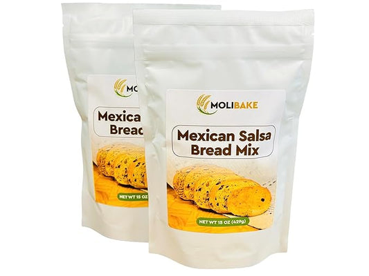Molibake Mexican Salsa Bread Mix – Pack of 2 – Premium Artisan Bread Mix for Bread Machine and Oven – 15 oz – All-Natural Gourmet Blend with Tomato, Jalapeño, Bell Pepper, Onion, Garlic & Cilantro – Easy-to-Use Bread Maker Mix for Homemade Baking