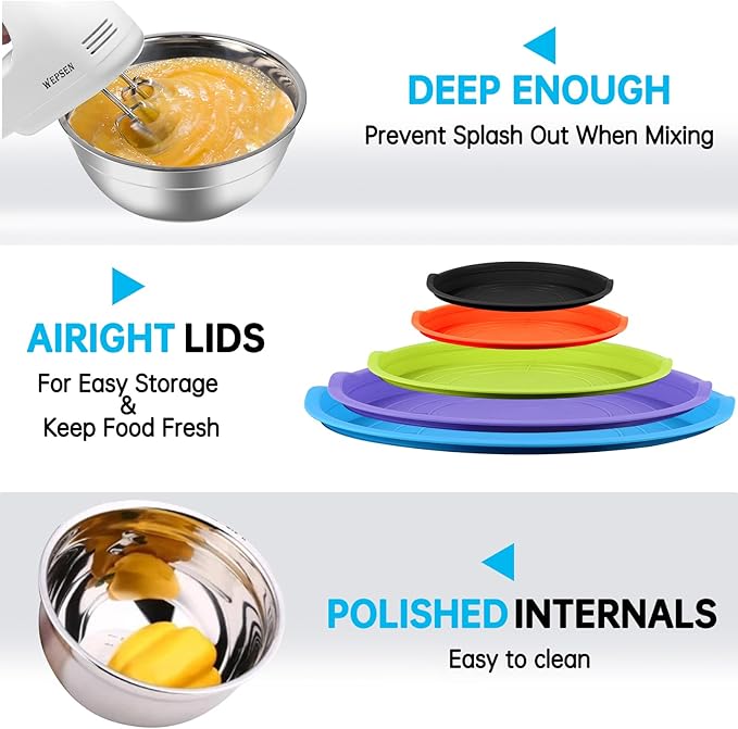 Mixing Bowls with Lid Set, 25PCS Kitchen Utensils Metal Bowl Stainless Steel Nesting Bowls, Measuring Cups and Spoons, Egg Whisk for Baking Prepping Cooking Serving Supplies