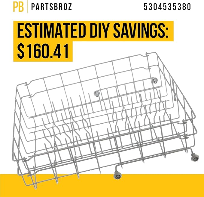 PartsBroz 5304535380 Upper Dishrack Assembly - Compatible With Frigidaire Kenmore Crosley Westinghouse Dishwasher - Replaces AP7215765 PS17219659 5304498202 5304517201 154331502 5304498220 5304517202