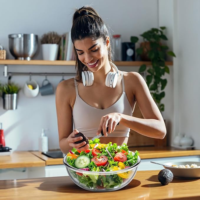 Domensi 6.5 Qt Extra Large Glass Mixing Bowls for Sourdough Bread Making Clear Glass Salad Cooking Bowls for Kitchen Salad Bread Storage, Dishwasher, Freezer, Microwave