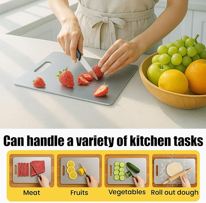 Titanium Cutting Board, 100% Pure Titanium Chopping Board for Kitchen, Hygiene & Durability Double Sided Cutting Board, Non-toxic Chopping Board, Dishwasher Safe (11.8“ x 7.9”)