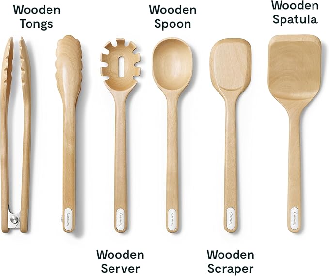 Caraway 14-Piece Kitchen Prep Set - Kitchen Knife Set & Wooden Utensil Set - Made With Premium German Steel Blades & FSC-Certified Birch Wood - Non-Toxic Materials - Includes Organizer - Charcoal