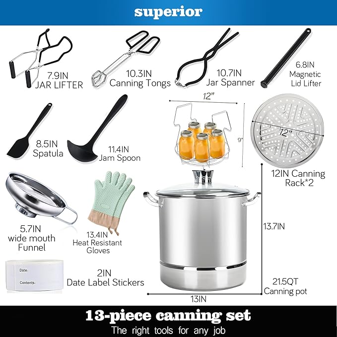 LINMAGCO Canning Supplies Starter Kit - Canning Pot, Water Bath Canner with Lid & Steam Canner with Rack