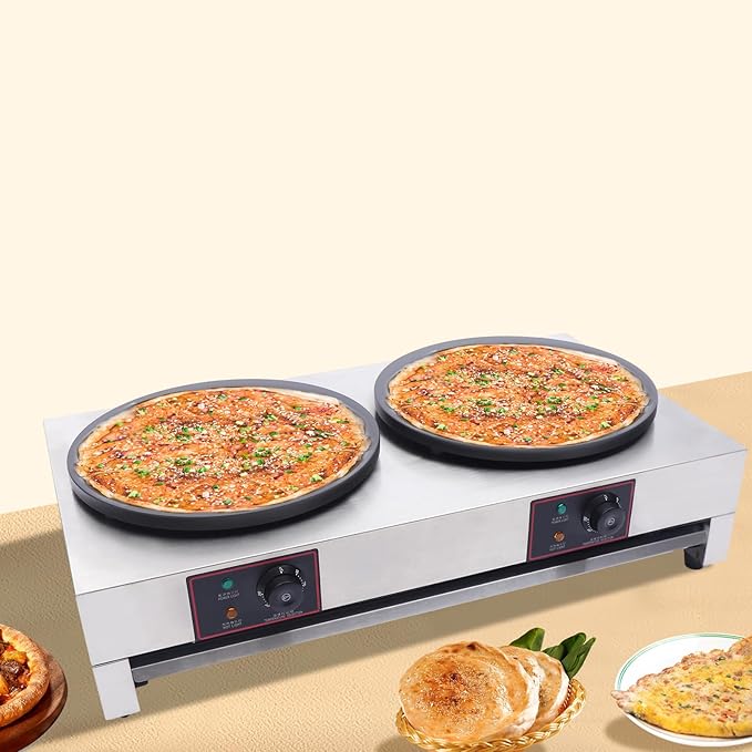 Crepe Maker, Commercial Electric Crepe Maker Machine, Non-Stick Electric Burner Griddle, 2-Burner Crepe Making Table Stove, 110v Kitchen Pancake Baking Machine for Tortilla Eggs Pancakes Blintzes Roti
