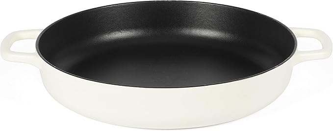Sur La Table Kitchen Essentials Supper Club 3.75 Quart Enamel Cast Iron All In One Multi-Purpose Non-Toxic Nonstick Braiser Pan W/Borosilicate Glass Lid - Eggshell White
