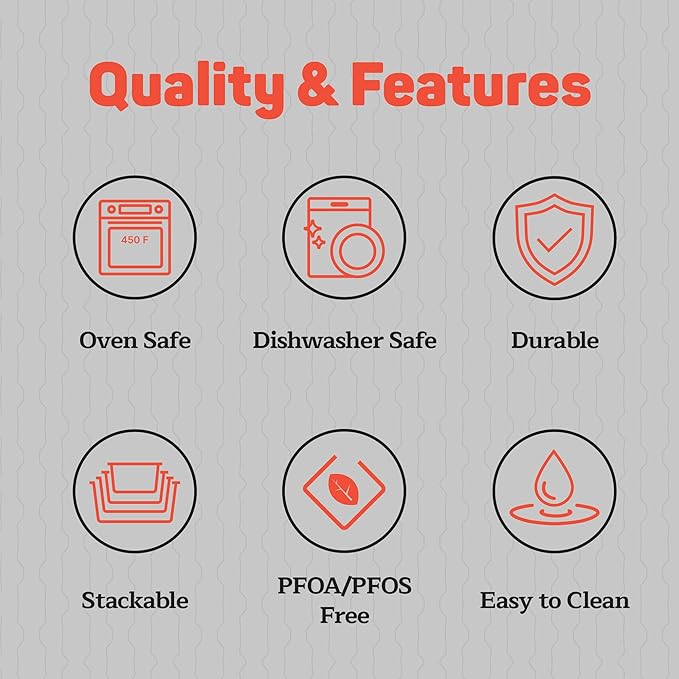 Baking Pan Set - Nonstick Coating, Carbon Steel Bakeware Set with Red Silicone Handles, PFOA, PFOS, PTFE Free, Recipe Booklet Included, Oven Safe Tray (Up To 450° F), Set of 6 - Black