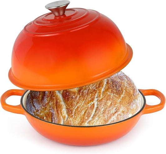6QT Bread Dutch Oven Pot with Lid, Enameled Cast Iron Dutch Oven for Sourdough Bread Baking, Roasting, Stewing and Soup, Non-Stick Enamel Cookware for Oven/Stovetop, Perfect for Homemade Bread, Orange