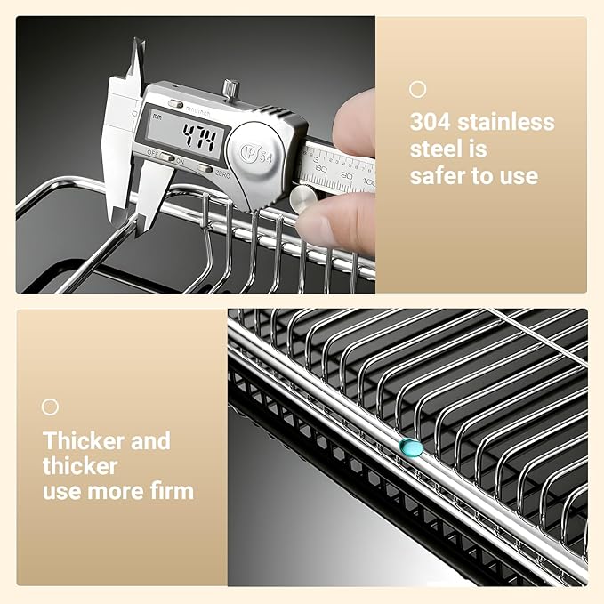 Expandable Over The Sink Dish Drainer Drying Rack, Stainless Steel Metal, Small Adjustable Dish Drainer Drying Rack for Kitchen Counter, Space Saving for Compact Kitchen