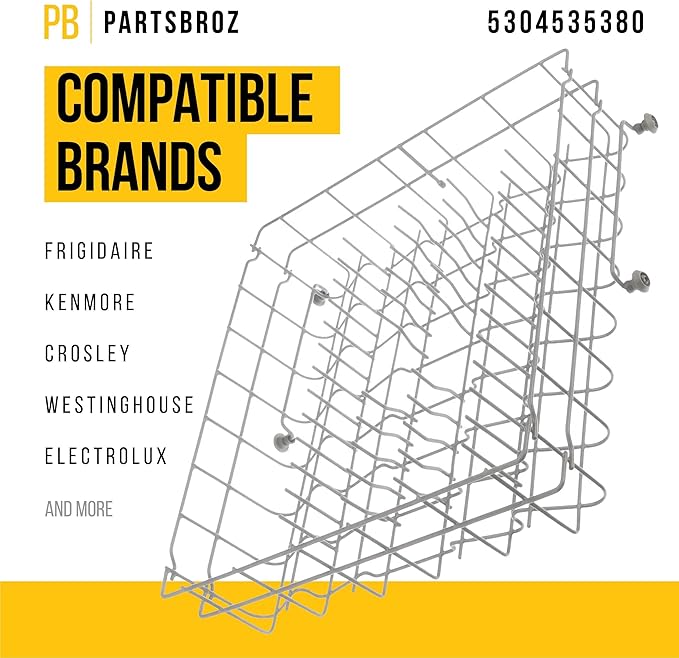 PartsBroz 5304535380 Upper Dishrack Assembly - Compatible With Frigidaire Kenmore Crosley Westinghouse Dishwasher - Replaces AP7215765 PS17219659 5304498202 5304517201 154331502 5304498220 5304517202