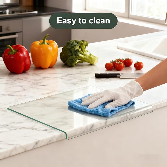 Clear Tempered Glass Cutting Board for kitchen with Counter Lip,Glass Chopping Board, Scratch-Resistant,Non-Slip (Clear)