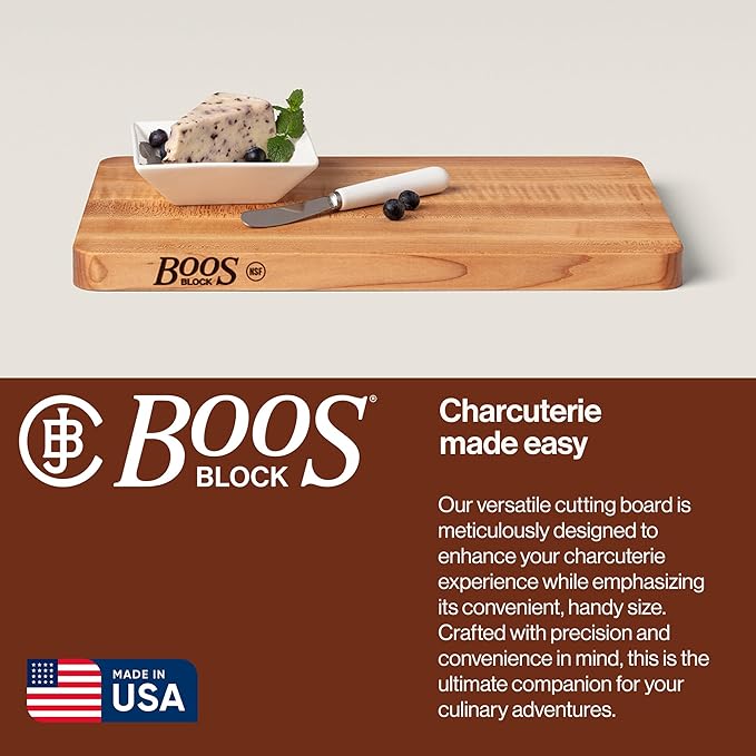 John Boos Chop-N-Slice Series Rectangular Maple Cutting Board, 16" x 10" x 1", 4.5 lb – Reversible Edge-Grain Butcher Block, Made in the USA