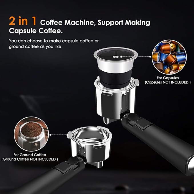COWSAR Commercial Espresso Machine 20 Bar, Compact Espresso Maker with Milk Frother Steam Wand, Expresso Coffee Machines with 45 OZ Removable Water Tank for Cappuccino, Latte, Home