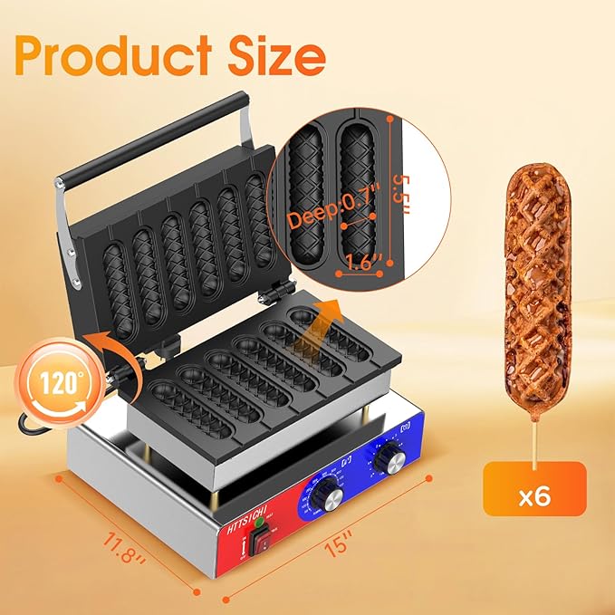 Waffle Stick Maker -Commercial Corn Dog Maker w/Non-stick Baking Pans, 550 ℉ Temperature and Timer, 1550W Corndog Maker Machine for Double Baking, 110V Waffle Stick Maker Machine for Hotel