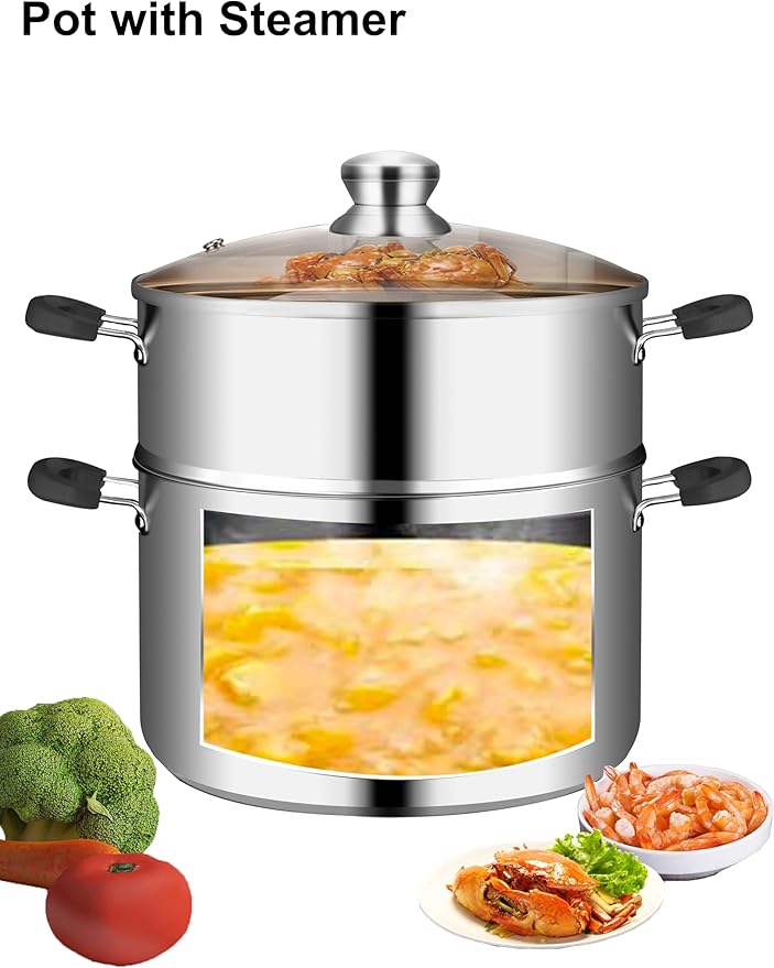 VENTION 9.4 Inch Small Vegetable Steamer Pot, 4.5 QT Induction Stainless Steel Steamer for Cooking, Steam Pot(24cm)