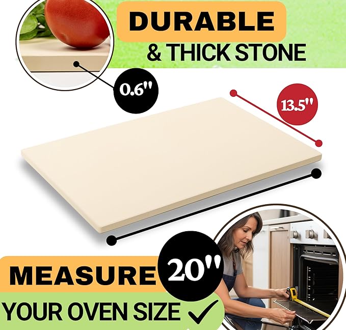 Large Pizza Stone for Oven 20 inch - Pizza Making Kit - Rectangular Pizza Stone for Grill and Wooden Pizza Peel, Dough Tool & Pizza Cutter Set - Baking Stone 20" x 13.5"