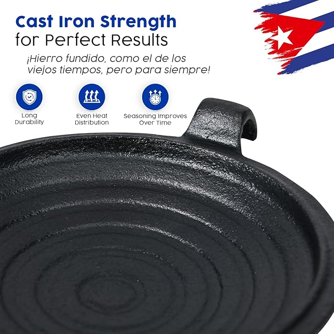 2 Uds Original Disquera de Pan Cubano Redondo – Set of 2 Cast Iron Cuban Sandwich Presses – Traditional Discos Voladores Maker – 15” with Wooden Handles