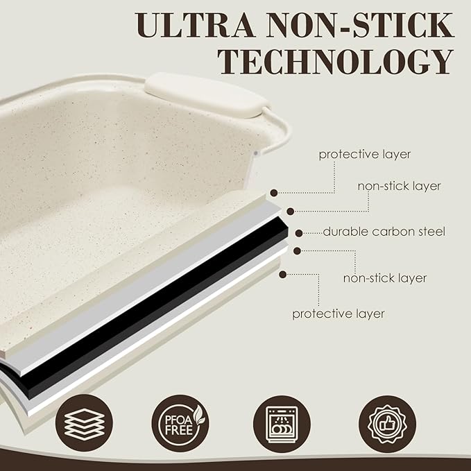 Baking Pans Set Nonstick, Stackable Bakeware Sets with Silicone Handles, AIVIKI 22 Pieces Oven Pan for Cooking Including Baking Cookie Sheet with Rack, Roast Pan, Cake Pan, Loaf Pan, Muffin Pan, Cream