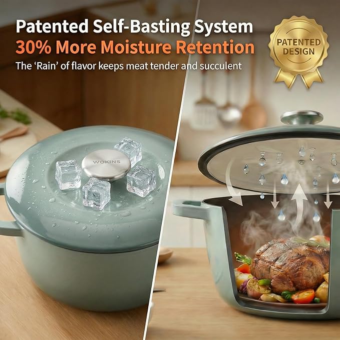 5.5QT Enamel Cast Iron Dutch Oven with Lid,Dual Handles,Versatile Heavy-Duty Non-toxic Cookware for Sourdough Bread Baking,Braising,Stews,Roasting,Oven Safe up to 500°F green