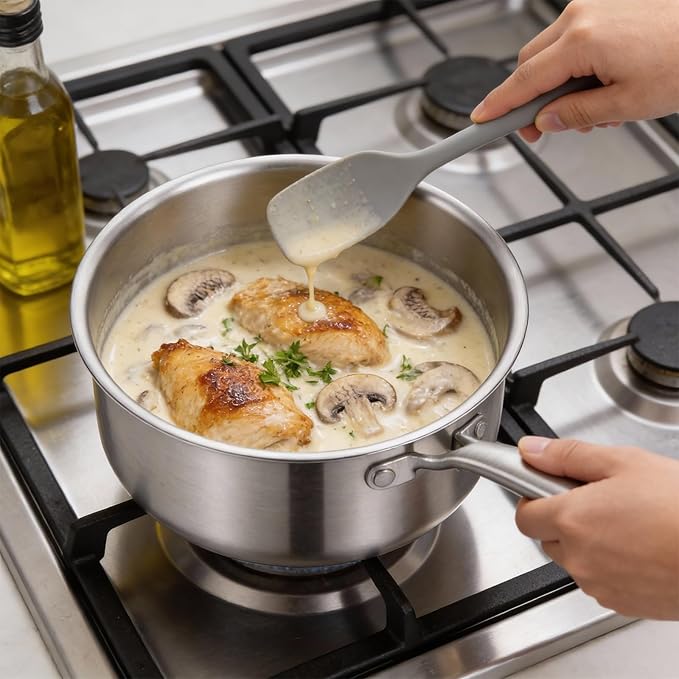 Ohtomber Tri-Ply Steamer for Cooking - Stainless Steel 3 Qt Saucepan with Lid, Medium Kitchen Induction Cooking Pot with Vegetable Food Steamer Basket, Non Stick Sauce Pan with Stay-Cool Handle