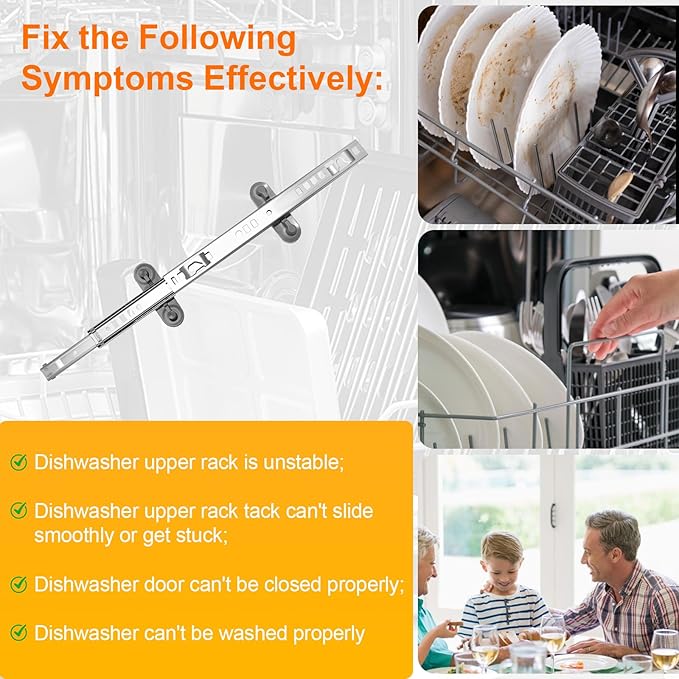 W11259785 W11259786 Dishwasher Rack Slide Track Replacement, Left & Right Dishwasher Upper Dishrack Slide Track Compatible with Whirlpool, KitchenAid, Kenmore, Maytag Dishwashers