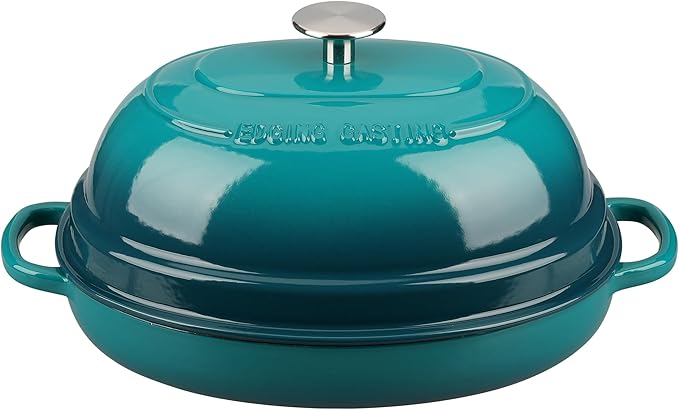 Enameled Oval Cast Iron Dutch Oven Pot with Lid, Bread Dutch Oven for Sourdough Bread Baking, Dutch Oven Bread, Bread Oven, 6QT, Darkcyan