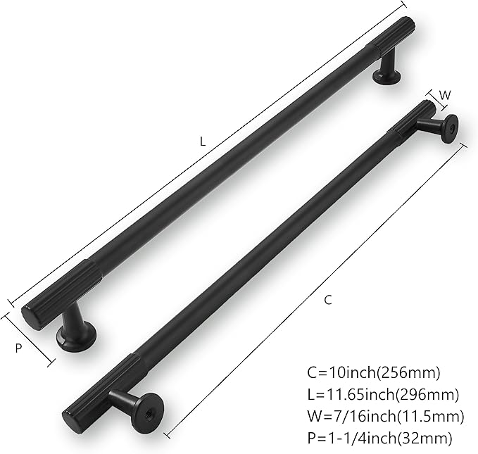 khtumeware 10 Inch Hole Center 5 Pack Matte Black Cabinet Pulls Heavy Duty Soild Kitchen Drawer Handles Cabinet Hardware for Cupboard Drawer Handles Dresser Pulls