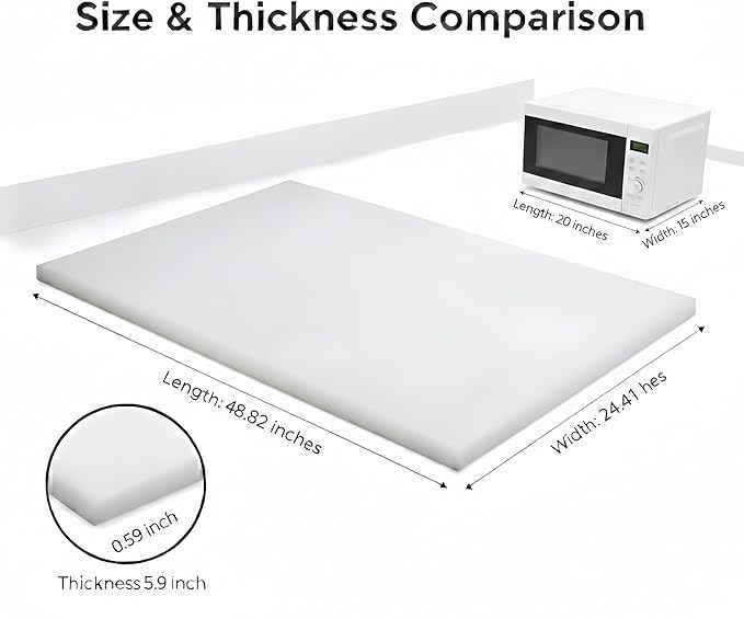 Commercial Cutting Board, Plastic Poly Kitchen Board Dishwasher Safe, Heavy Duty Food Prep Surface for Restaurant Use (48.82 x 24.41 x 0.57 inch)