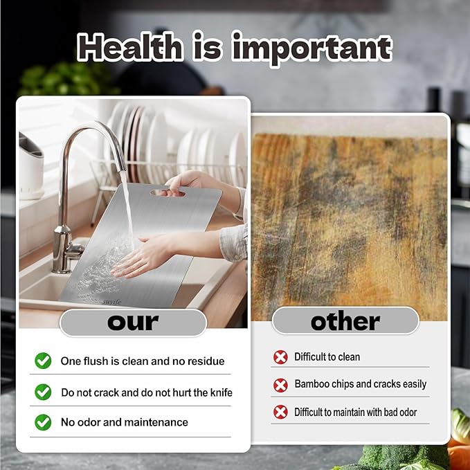 Titanium Cutting Board Set of 3,100% Pure Titanium Cutting Boards for Kitchen, Double Sided Food-Grade Chopping Board for Cutting Meat Vegetable Fruit, Dishwasher Safe