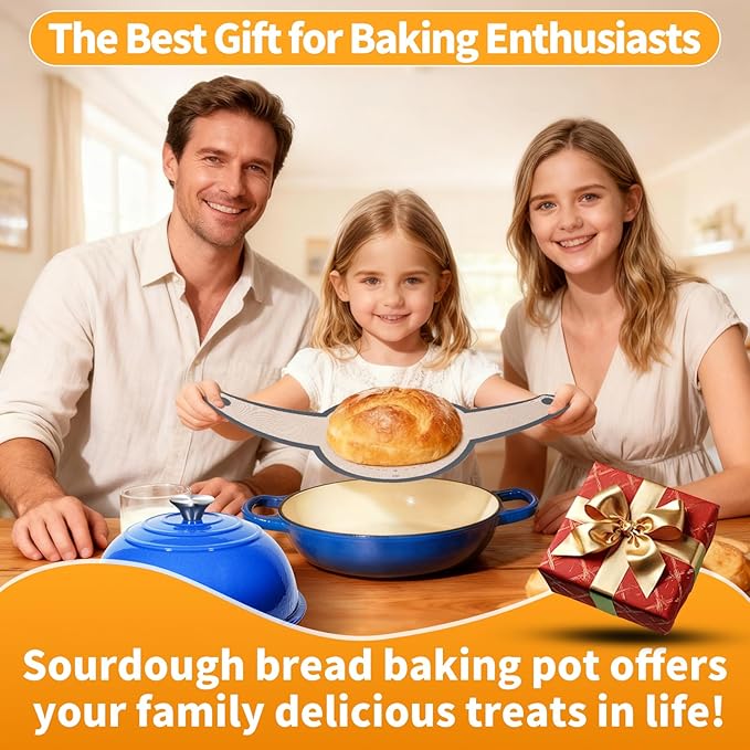 ONKO Dutch Oven For Sourdough Bread Baking, 6QT Enameled Cast Iron Dutch Oven Pot With Lid, Non-stick Sourdough Baking Pan with Bread Dome, Round Ceramic Dutch Ovens Pot with Cloche for Homemade