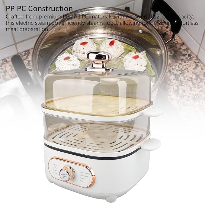 1200W Electric Food Steamer, 10.5L 2 Tier Steamer Pot, Steaming Cookware with 10.5L Stackable Baskets and 2.5L Electric Hot Pot, Vegetable Steamer Cooking Pot for Vegetables (US