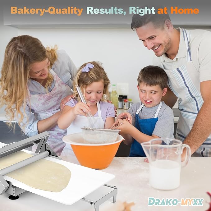 15.5" Folding Dough Sheeter, Includes 35.4" x 15.8" Sheeter Board, Dough Mat (23.6" x 15.8"), 2 Pastry Brushs, 2 Scrapers, Wool Brush, Manual Dough Roller with 55 Thickness Settings, Stainless Steel