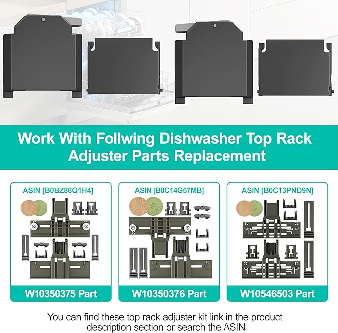 Upgraded W10588164 W10588165 Dishwasher Dishrack Adjuster Housing Left Right Hand w/ W10250162 Rack Adjuster Cover for Kenmore Kitchenaid Whirlpool Dishwasher Top Rack, Fits W10350375/6 W10546503 Part