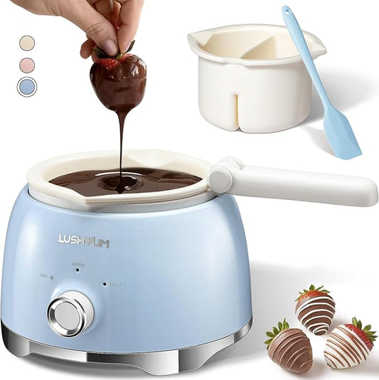 Chocolate Melting Pot Candy Melts Melter with 2 Insert Pots and Spatula, 4 Cups Capacity Warmer Machine, Ideal Dipping Tool Kitchen Supplies for Making Cake Pop Covered Strawberries Fondue