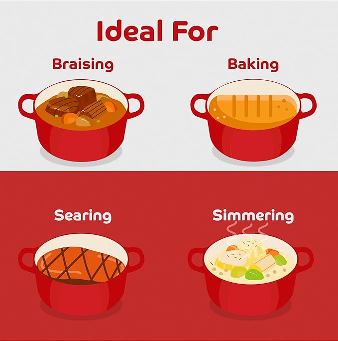 Segretto Cookware Enameled Cast Iron Dutch Oven with Handle, 4.57 Quarts, Rosso (Red) 4.57 qt Oven Safe Pot With Lid Ceramic Enamel Cast Iron Pot Cookware for Bread Baking, Soups