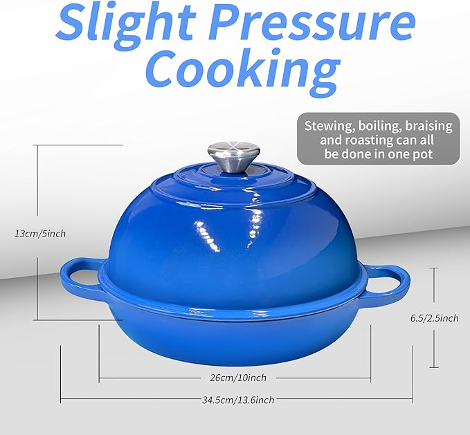 Bread Dutch Oven for Sourdough Bread Baking – Cast Iron Dutch Oven Pot with Lid, Enameled Bread Baker, 6 Quart/26cm Blue