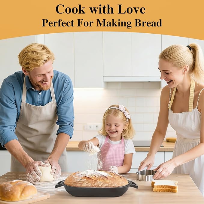Double Dutch Oven for Sourdough Bread Baking, Enamelled Cast Iron Bread Loaf Pot with Lid, Double Round Loaf Space, 16.5cm Diameter, Mini Double Dutch Oven for Homemade Baking