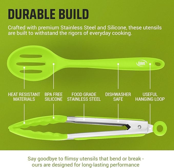 Kaluns Silicone Kitchen Utensils Set 24 Pcs Silicone Cooking Utensils Set - Can Opener, Masher, Turner, Spatula 446°F Heat Resistant Non-Stick - Premium Silicone and Stainless Steel Utensil Set