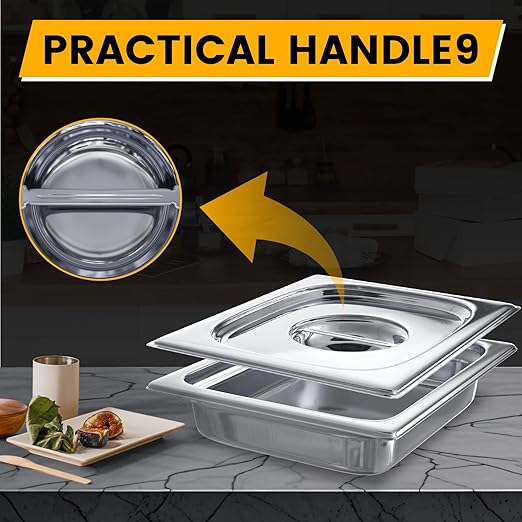 Aplancee Hotel Pan Lids 6 Pack– Fits 1/2 Size Stainless Steel Steam Table Pans, Anti-Jam Food Pan Cover for Catering, Buffet Use, Kitchen Prep